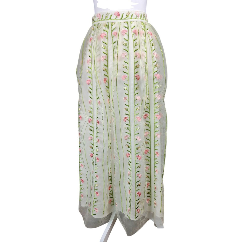 Talbots A-Line Tulle Maxi Skirt Womens 8 Pink Green Floral Embroidered Wedding - Picture 2 of 9